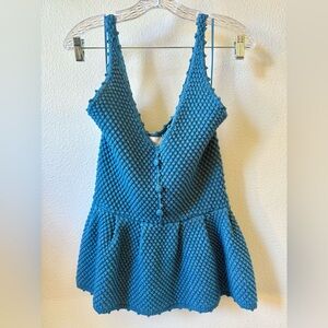7 FOR ALL MANKIND boho knit crochet peplum top V Neck Bobble Knit Sz S NWTs
